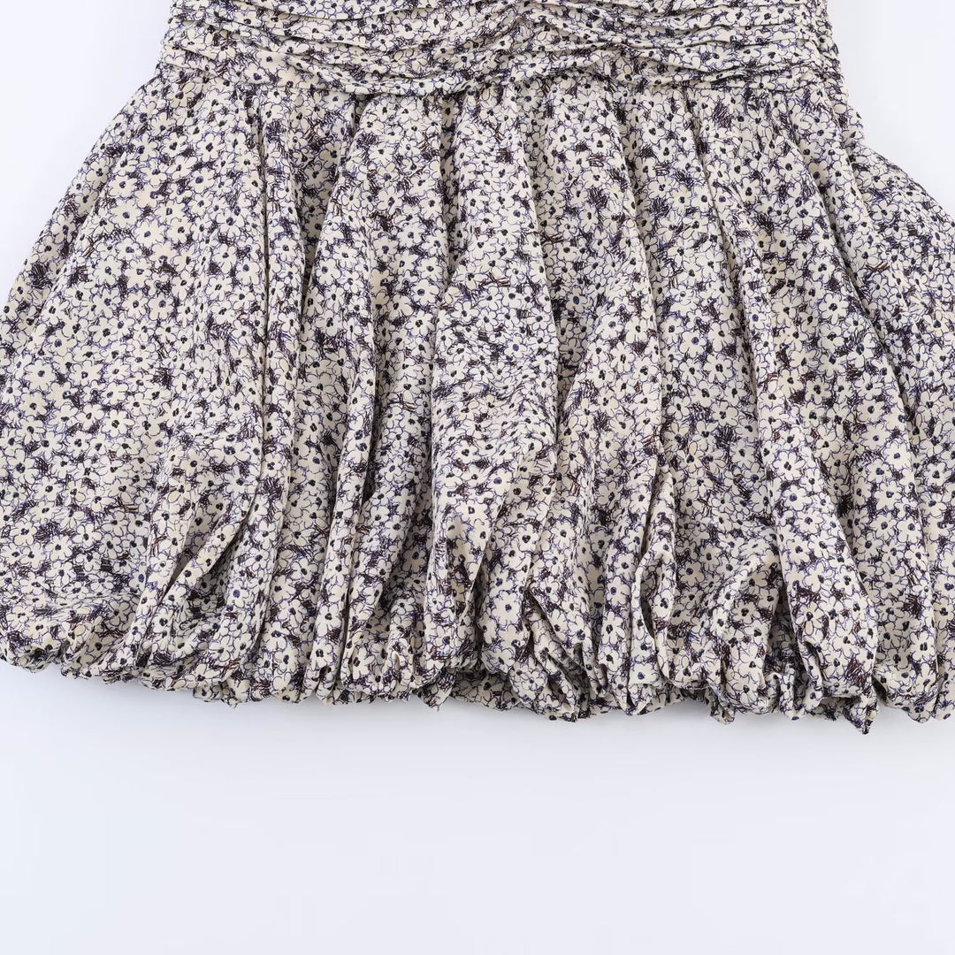 Damen Blumenkleid mit raffinierten Volants und elastischem Taillenbund Drune