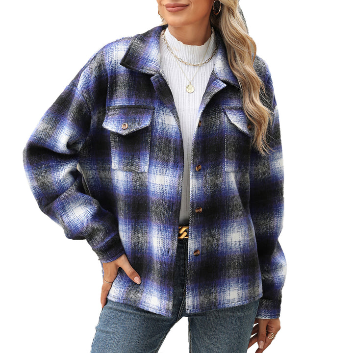 Damen Karierter Flanell Overshirt mit Brusttaschen und lässigem Schnitt Drune