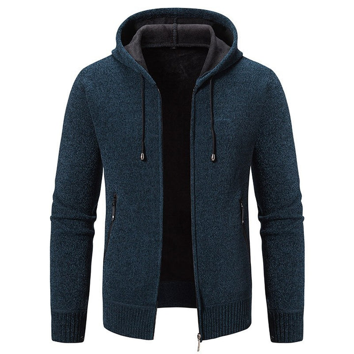 Herren nan warme Strickoptik-Zipjacke mit Teddyfutter, Kapuze und verdeckten Reißverschlusstaschen Drune
