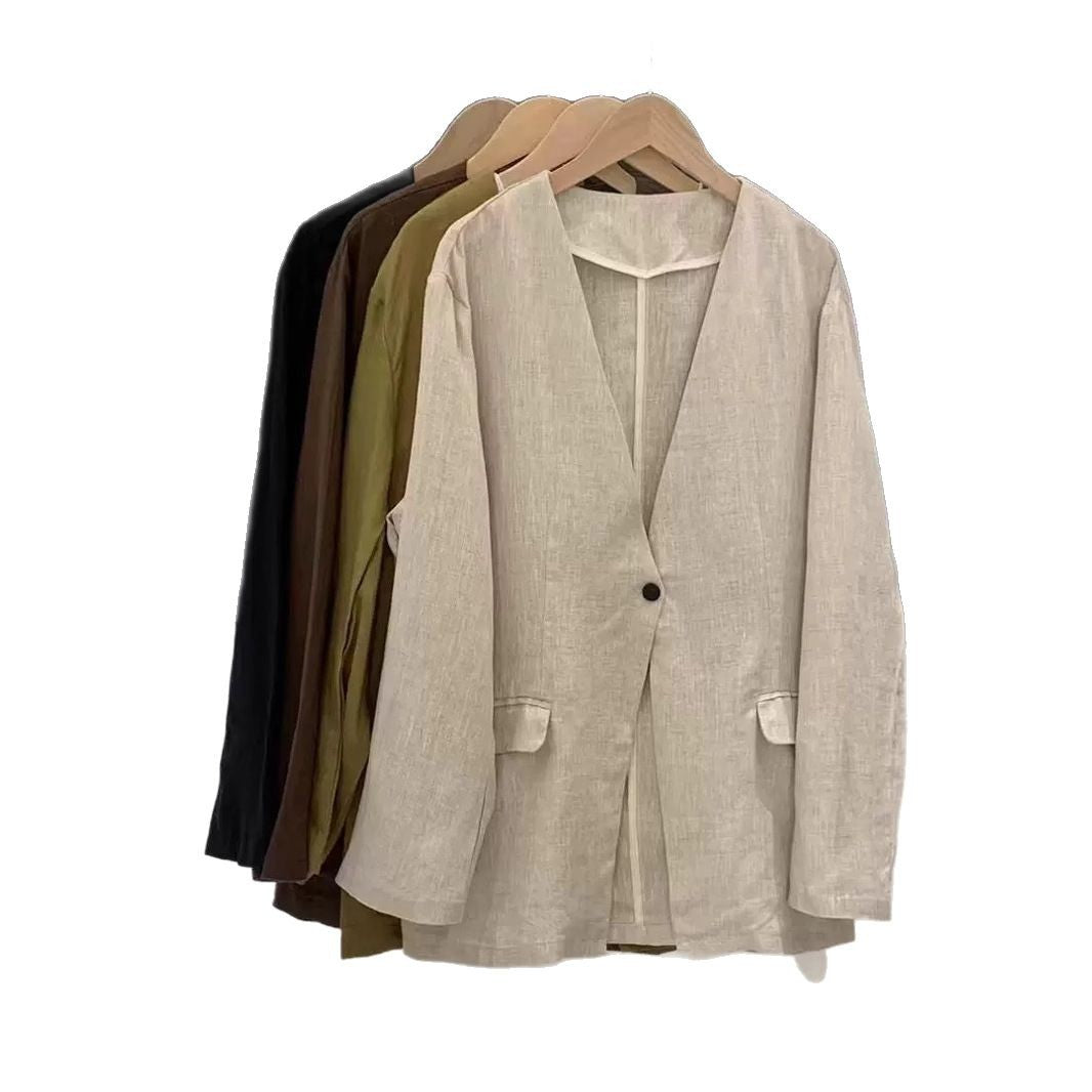 Damen Relaxed Fit Leinen Blazer Drune