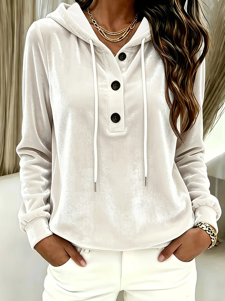 Damen Samt-Hoodie mit Knopfleiste, Kapuze und weichem Fleece-Finish Drune