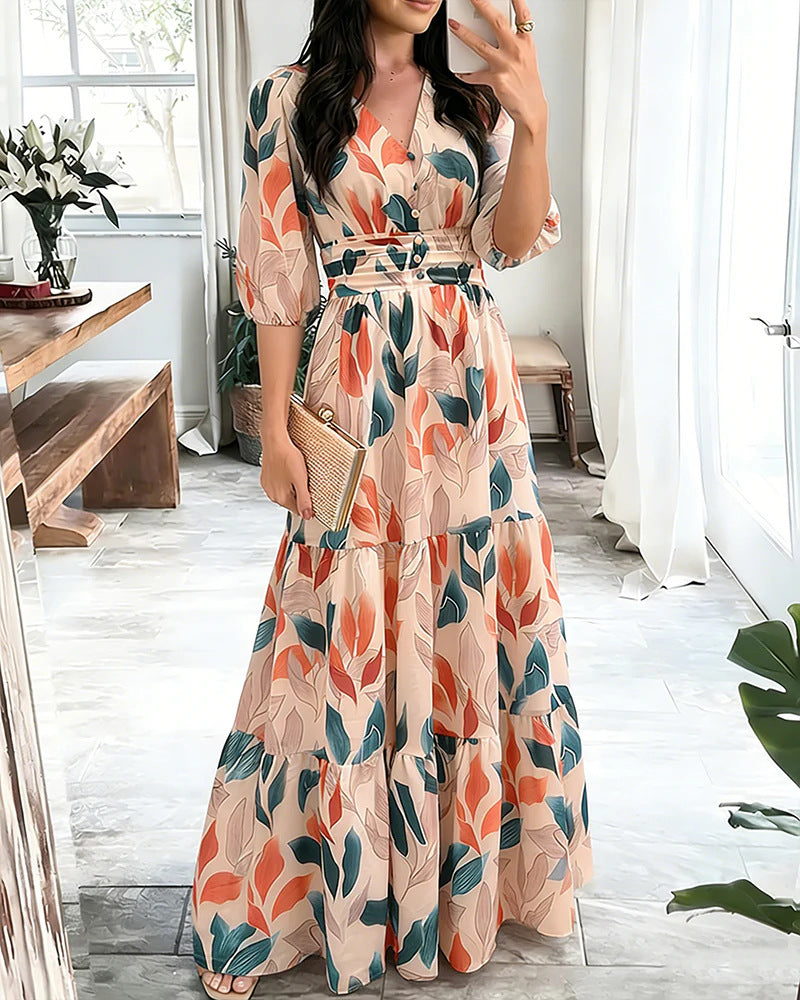 Damen Maxikleid mit Wickeloptik, V-Ausschnitt und geraffter Taillenpartie Drune