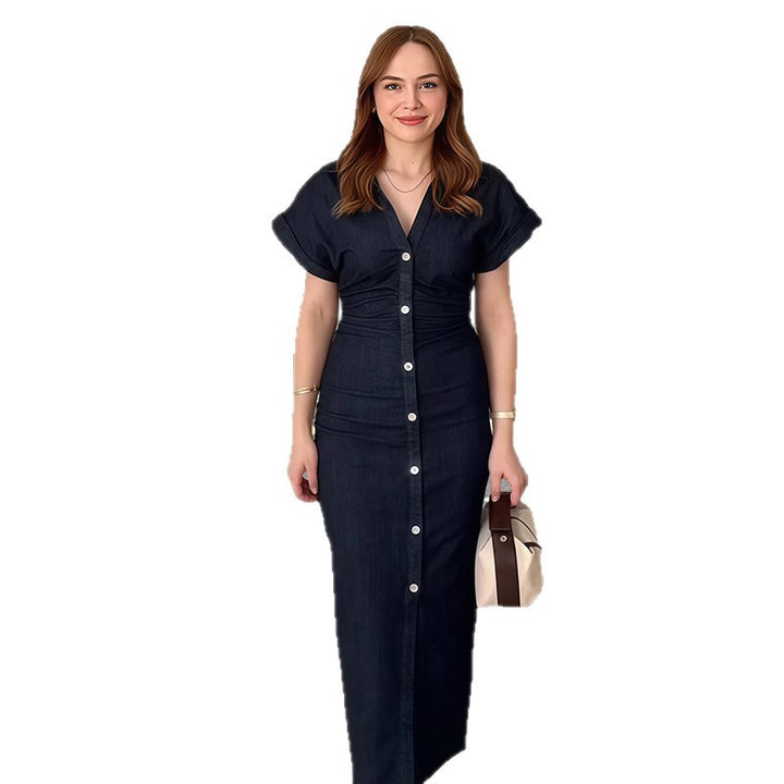 Damen Knielanges Hemdkleid mit Knopfverschluss und praktischen Taschen Drune