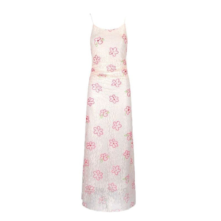 Damen Maxikleid mit floralem Spitzenmuster und verstellbaren Trägern Drune