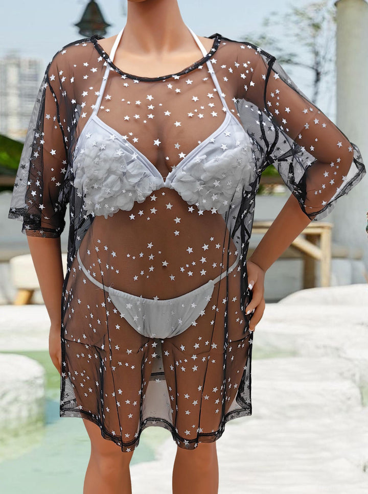 Damen transparenter Strandüberwurf mit funkelnden Sternen Drune
