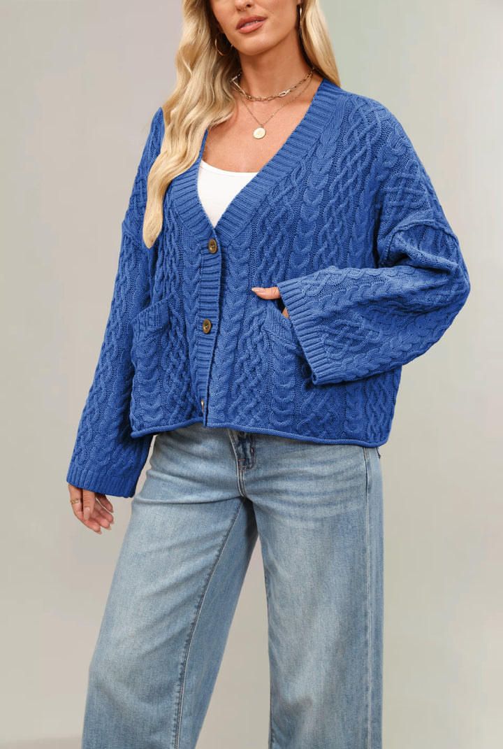 Damen Strickjacke mit Kabelmuster und Taschen Drune