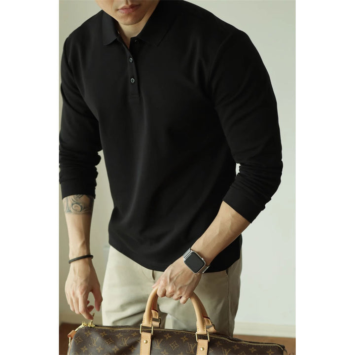 Herren Modisches Langarm-Polohemd mit feinem Strukturdesign Drune