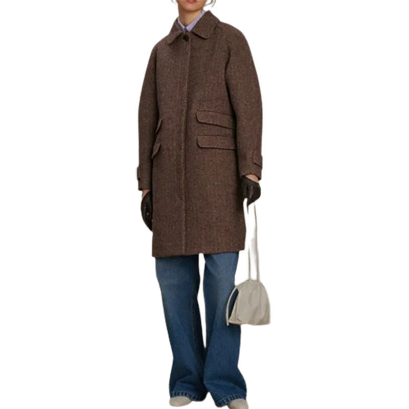 Damen eleganter Wollmantel mit Taschen und kontrastierenden Knöpfen Drune