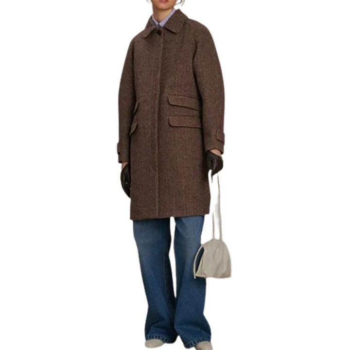 Damen eleganter Wollmantel mit Taschen und kontrastierenden Knöpfen Drune