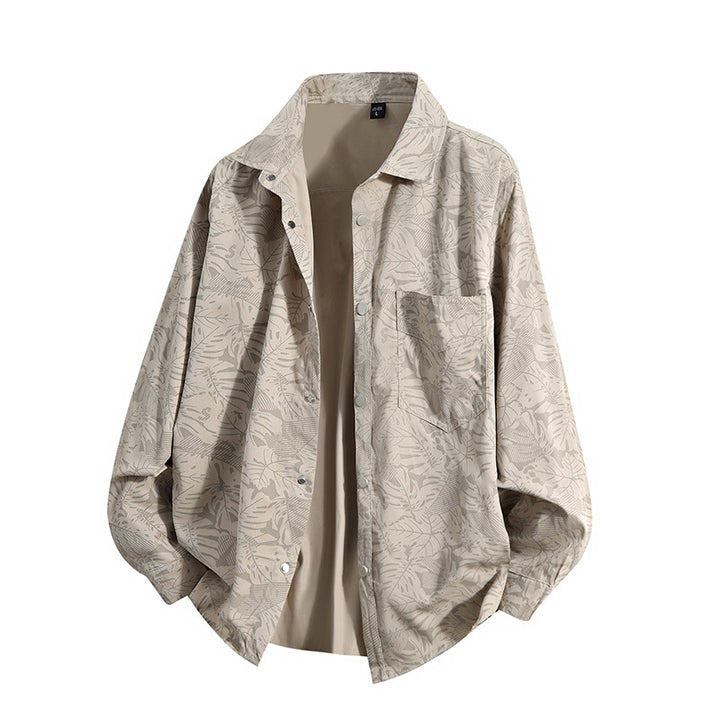 Herren Leichte Overshirt‑Hemdjacke mit botanischem Allover‑Print, Druckknopffront & Brusttasche Drune