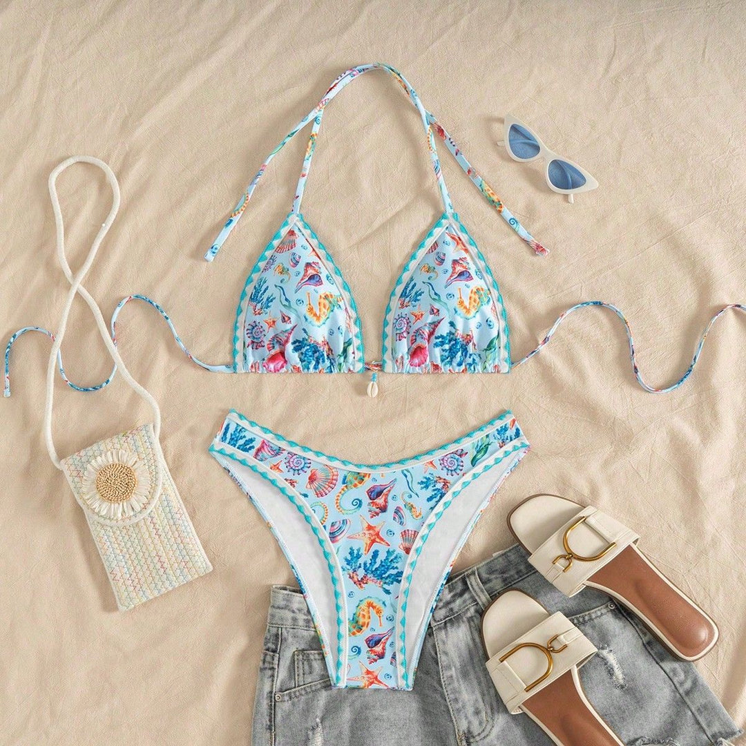 Damen Triangel-Bikini mit maritimem Muster Drune