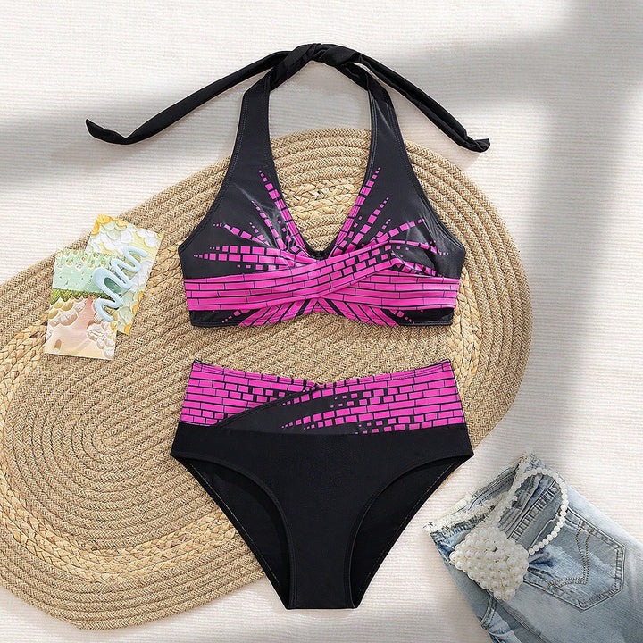 Damen Triangel-Bikini mit modischem Schnitt und graphischem Design Drune