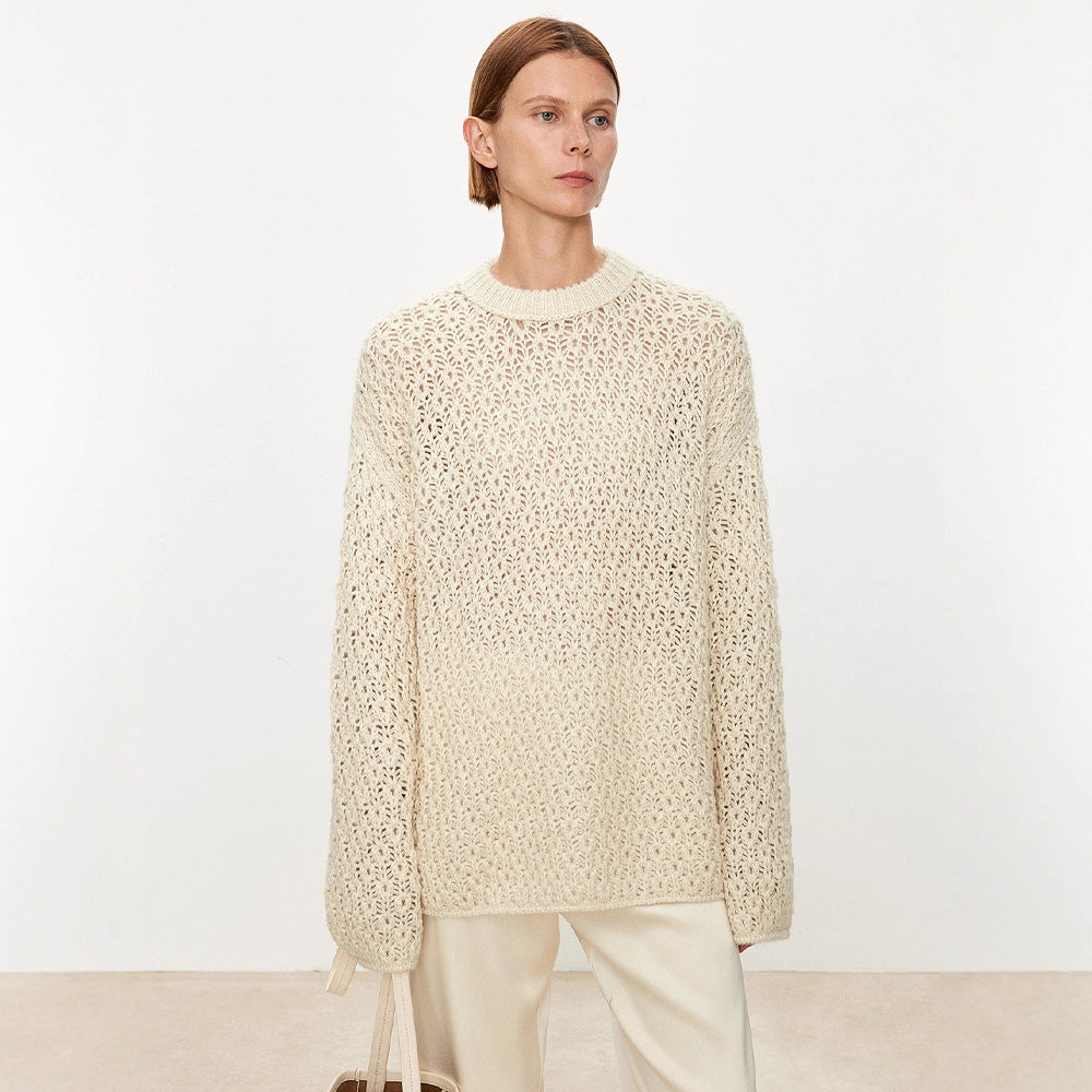 Damen luftiger Strickpullover mit offener Struktur Drune