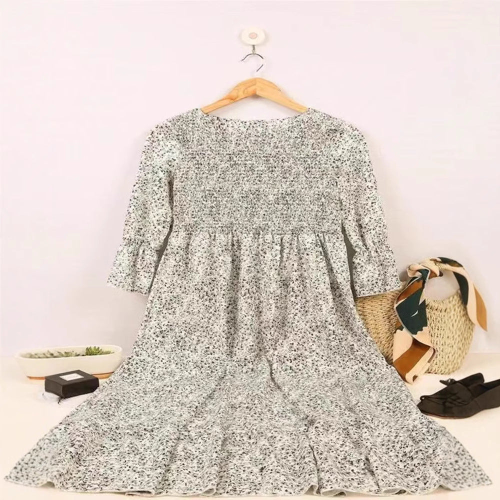Damen nan lockerfallendes Babydoll-Midikleid mit geraffter Unterbrust, überschnittenen Dreiviertelärmeln und feinem Blumenprint Drune