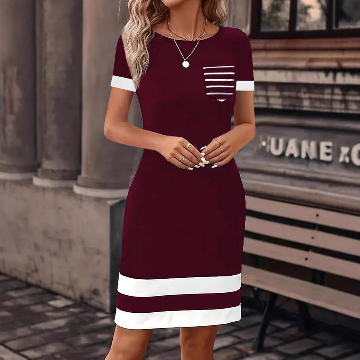 Damen Freizeitkleid mit modischem Streifendesign und praktischer Brusttasche Drune