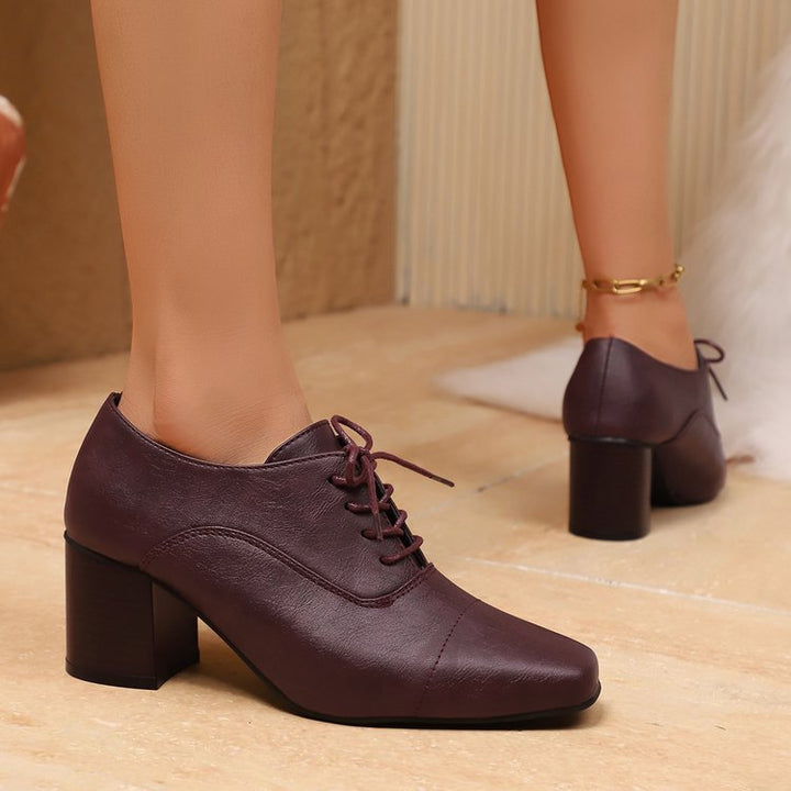 Damen Elegante Schnürpumps mit quadratischer Spitze und mittelhohem Blockabsatz Drune