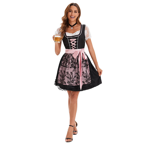 Damen nan kurzes Dirndlkleid mit Spitzen-Schürze und dekorativer Schnürung Drune