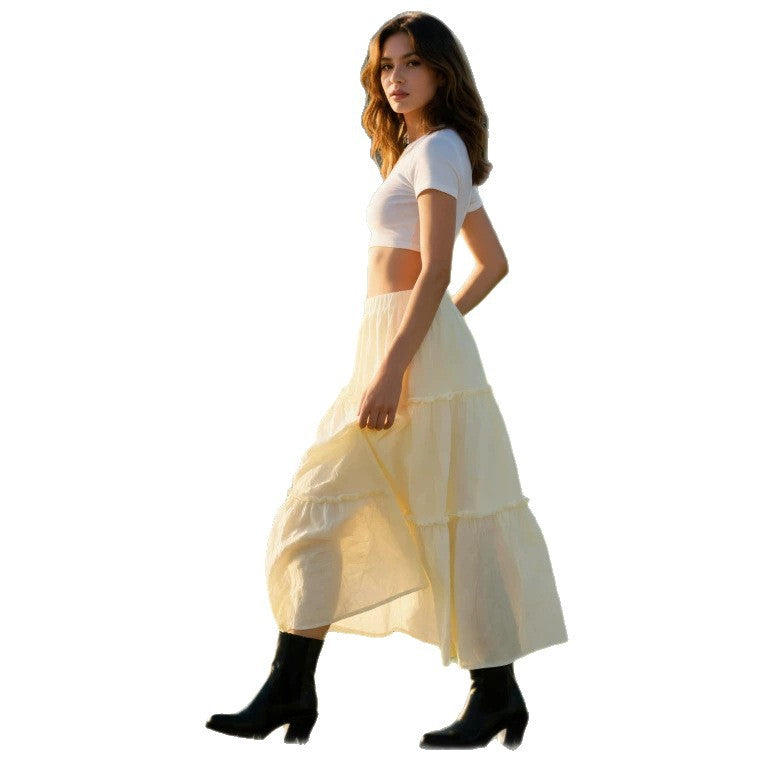 Damen Luftiger Stufenrock mit elastischem Bund und transparenter Chiffon‑Optik Drune
