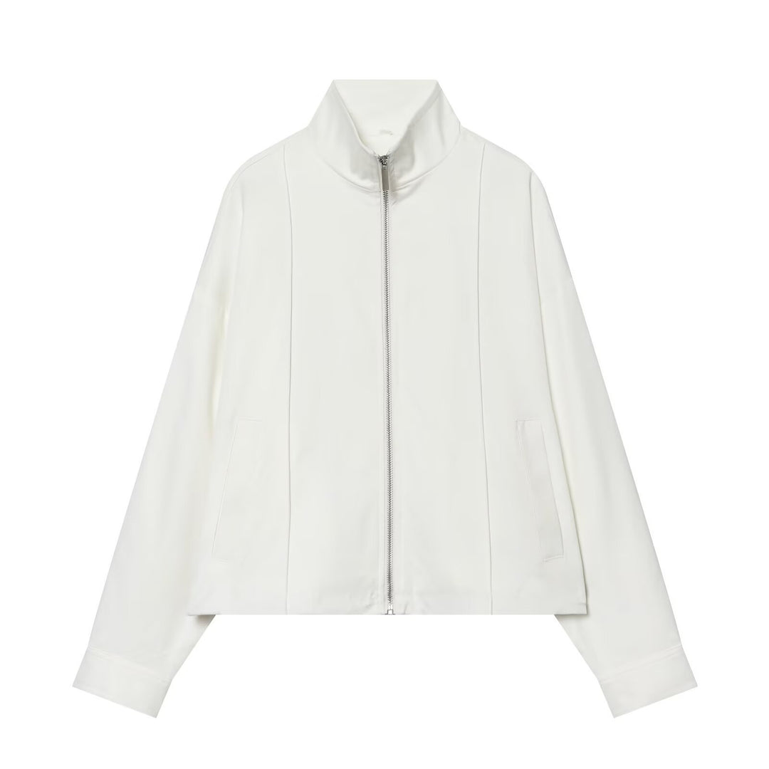 Damen Cropped‑Kastige Übergangsjacke mit Funnelkragen und durchgehendem Reißverschluss Drune