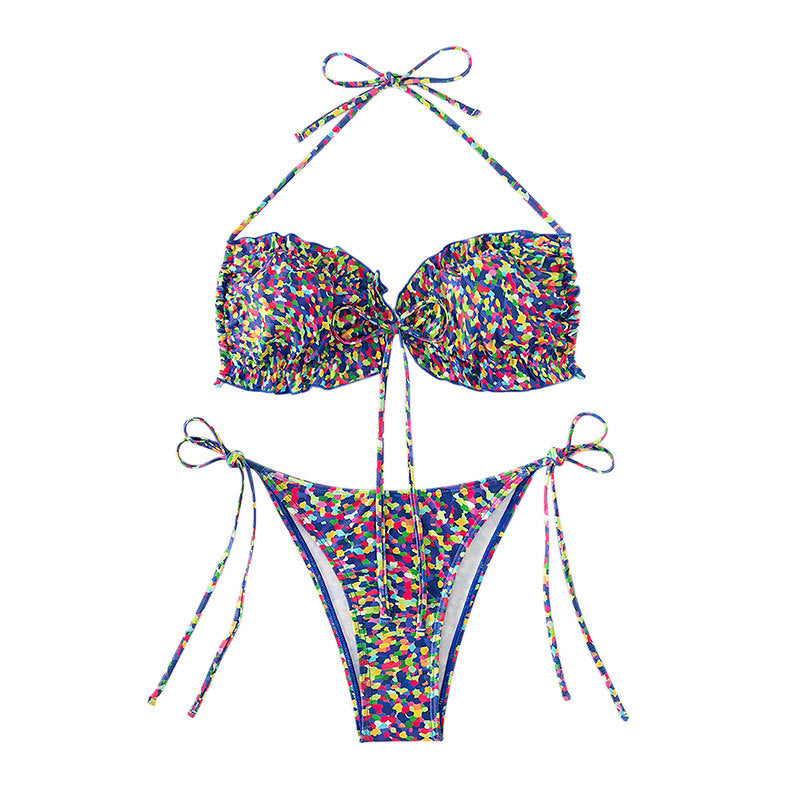 Damen Bikini mit sexy hoch geschnittenem Slip und buntem Design Drune