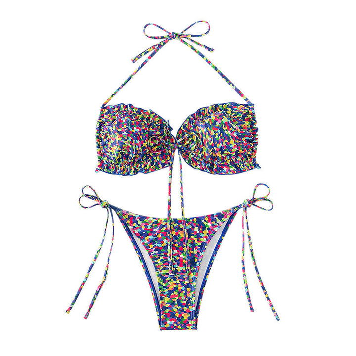 Damen Bikini mit sexy hoch geschnittenem Slip und buntem Design Drune