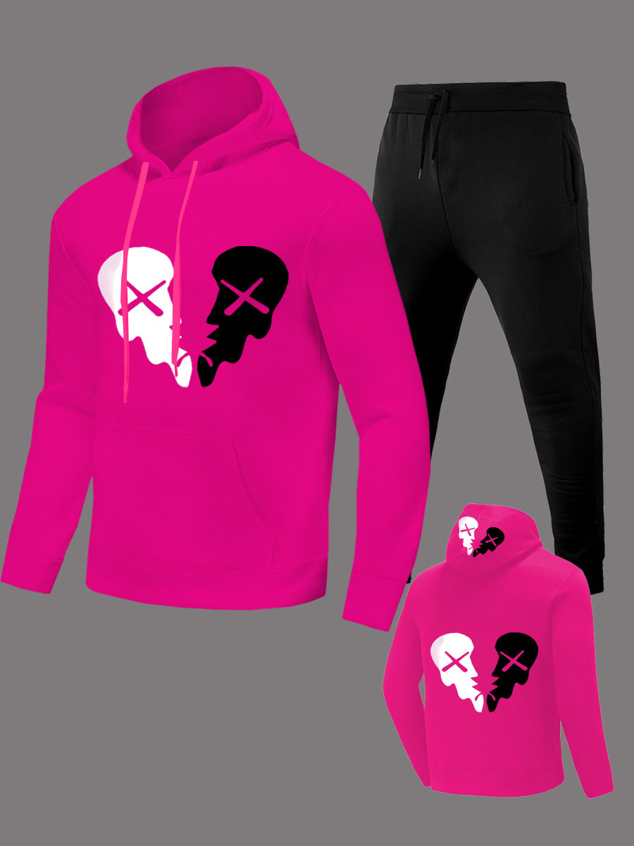 Damen Sportliches Hoodie- und Jogginghose-Set mit kreativem Skull-Motiv Drune
