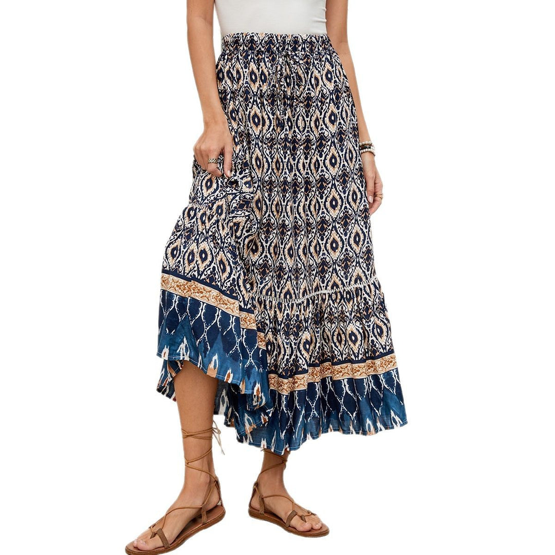 Damen Boho Maxirock mit voluminösem Saum und elastischem Bund Drune