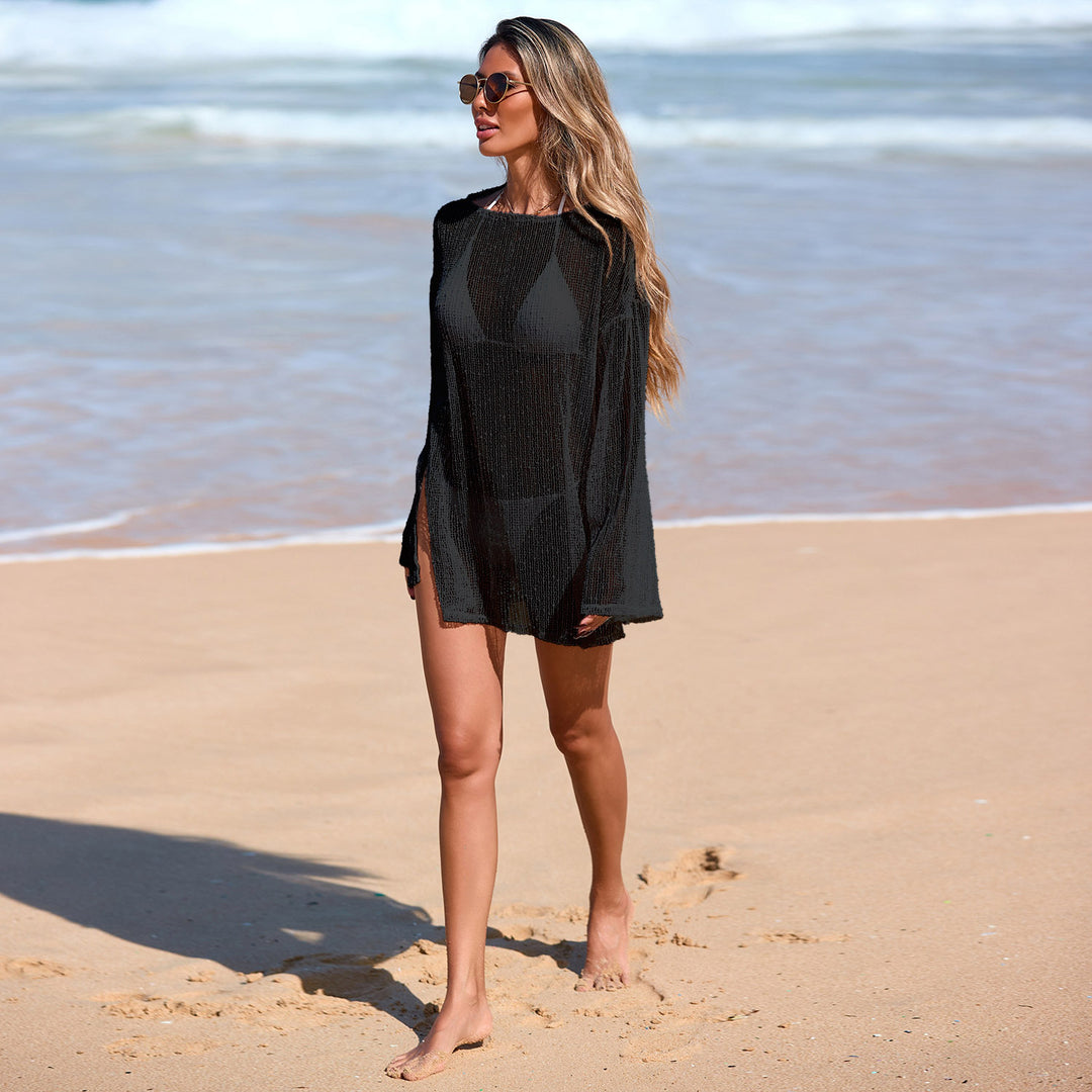 Damen Häkel-Strandtunika mit weiten Ärmeln und transparentem Design Drune
