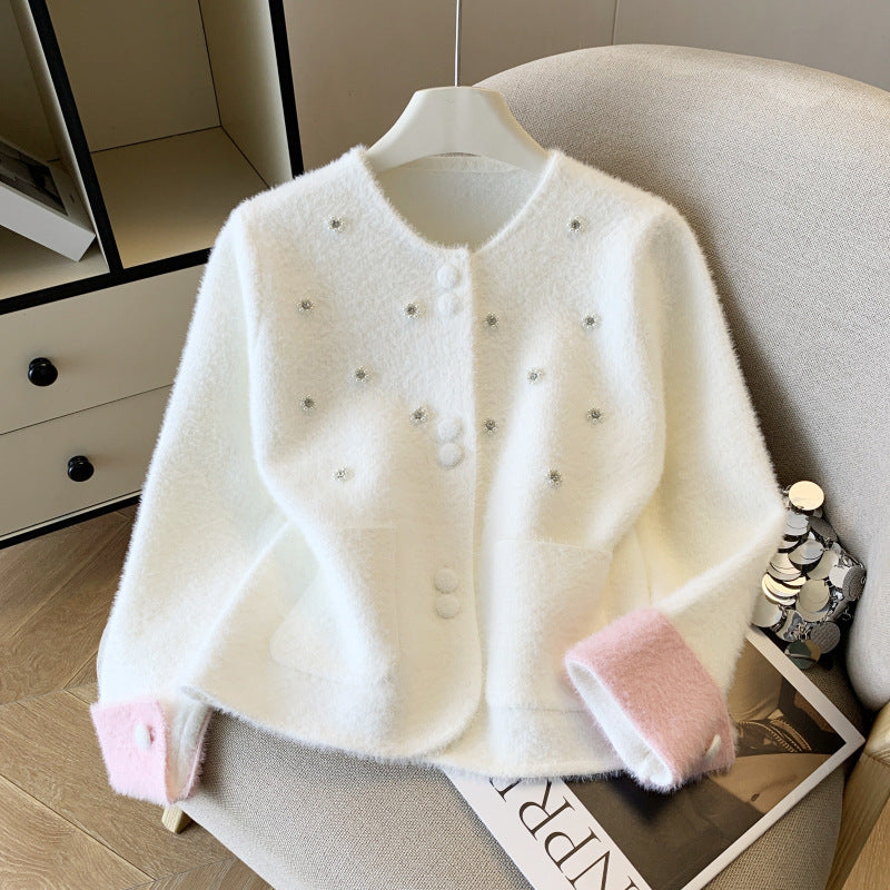 Damen Eleganter Strickjacke mit Perlen-Details Drune