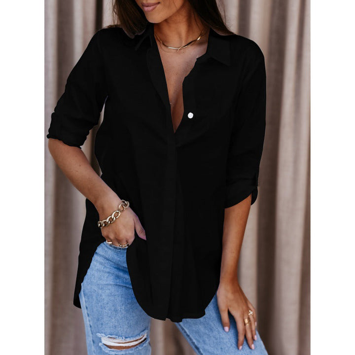 Damen vielseitige langärmlige Knopf-bluse Drune