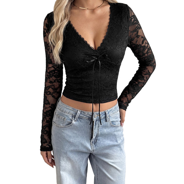 Damen Elegantes Langarmoberteil mit Spitzendetails Drune