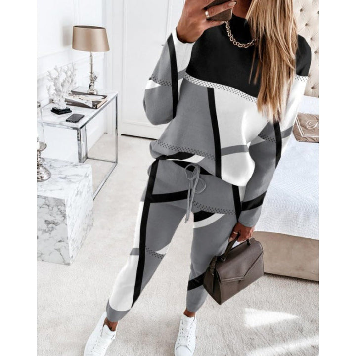 Damen trendy Sweatanzug mit grafischem Muster Drune