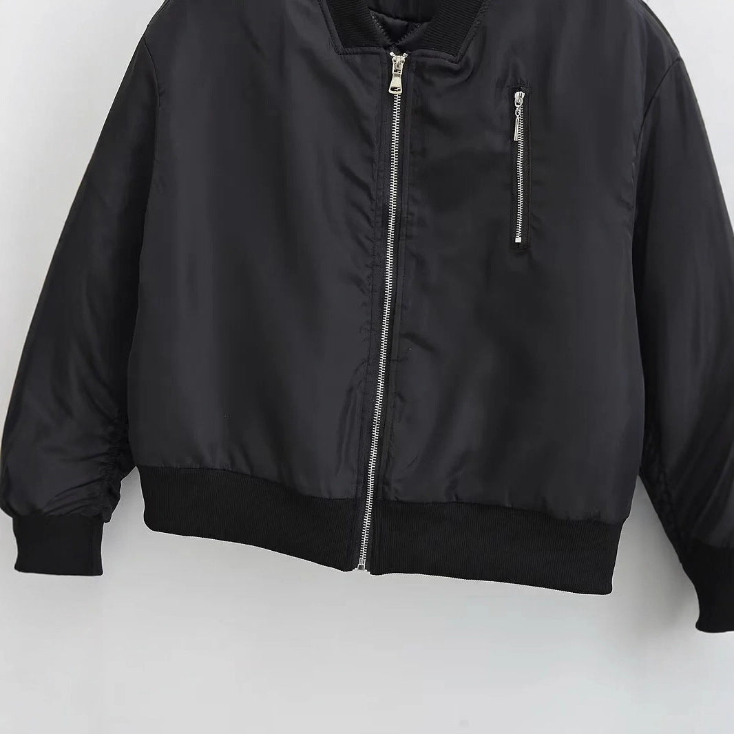 Damen nan windabweisende Satin-Bomberjacke mit Brustreißverschluss, Rippbündchen und leichter Thermofütterung Drune