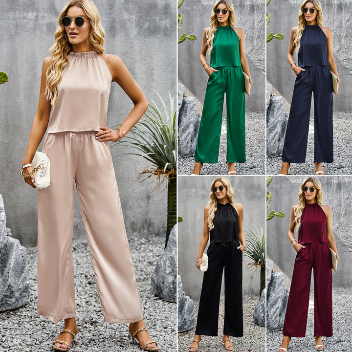 Damen eleganter Jumpsuit mit ausgestelltem Bein und hohem Kragen Drune