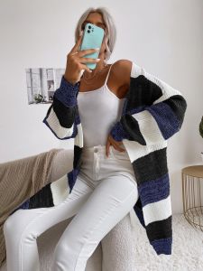 Damen Lässiger Strickmantel mit Streifen Drune