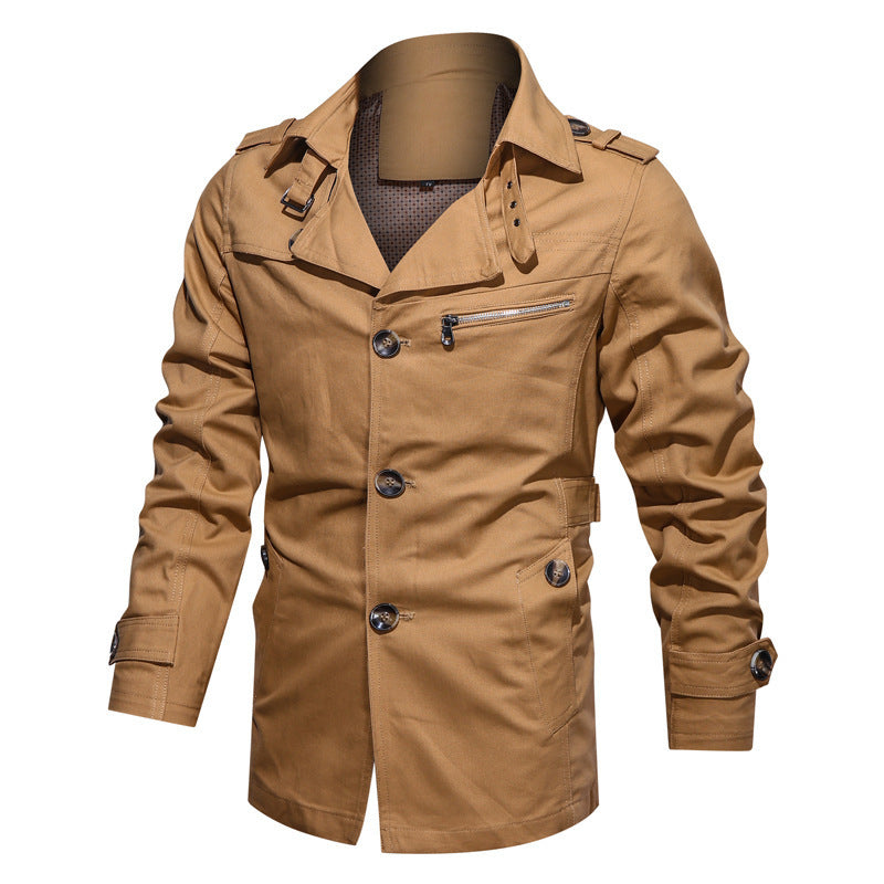 Herren Leichte Fieldjacke im Trenchstil mit Reverskragen und Schulterklappen Drune