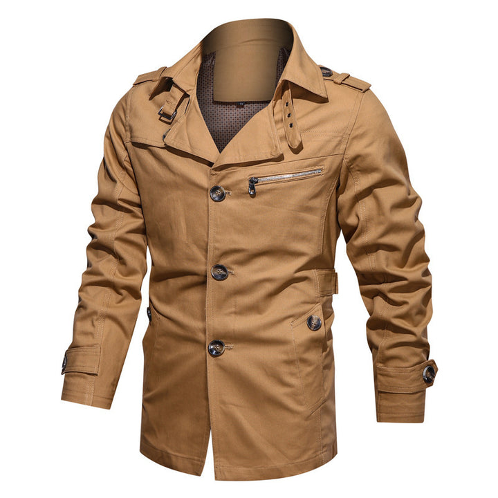 Herren Kurzer Trenchcoat im Utility-Fieldstil mit Stehkragen und Reißverschluss-Brusttasche Drune