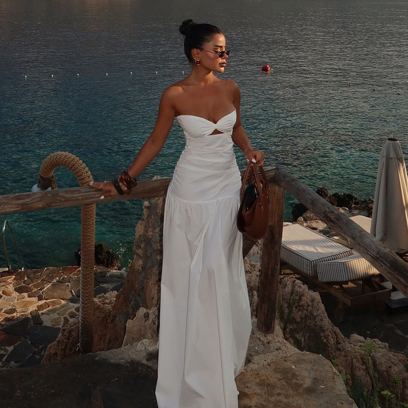 Damen Elegantes Maxikleid mit figurformendem Schnitt und tiefem Ausschnitt Drune