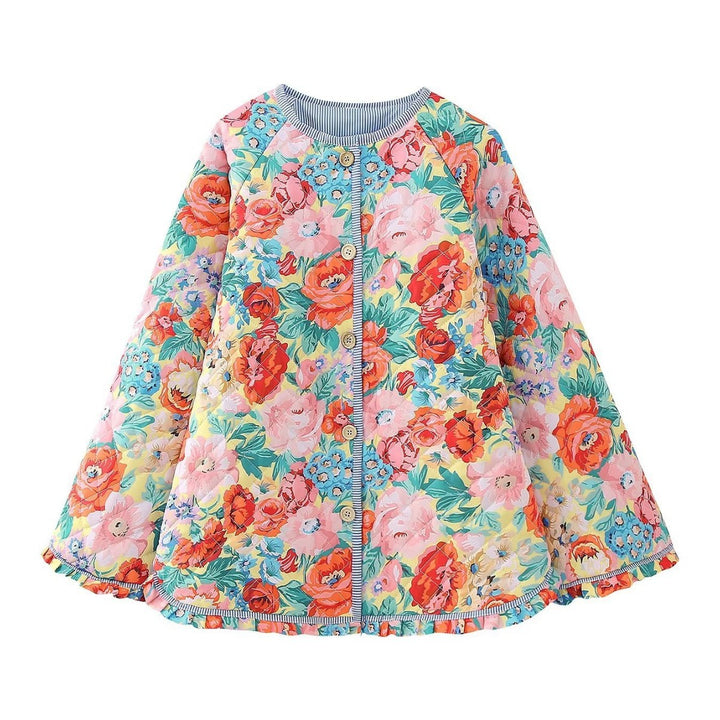 Damen nan gesteppte Swingjacke mit Blumenquilt Rundhals und Rüschensaum Drune