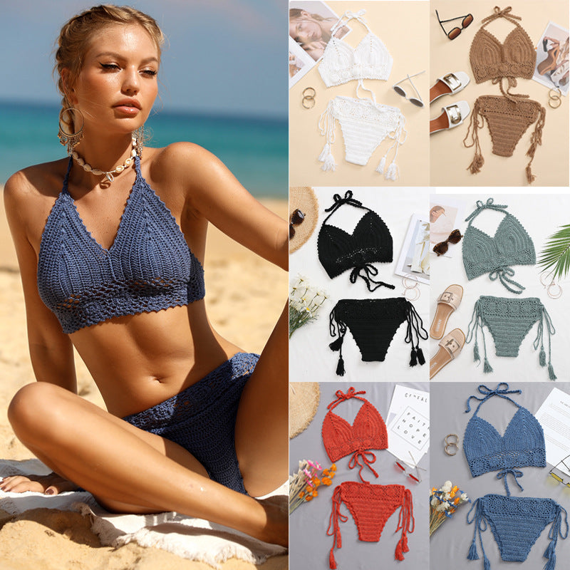 Damen Häkel-Bikini-Set mit verstellbaren Trägern und fransigen Details Drune