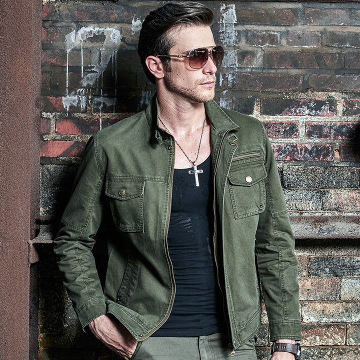 Herren leichtes Baumwoll-Utility-Blouson mit Stehkragen und Brusttaschen Drune