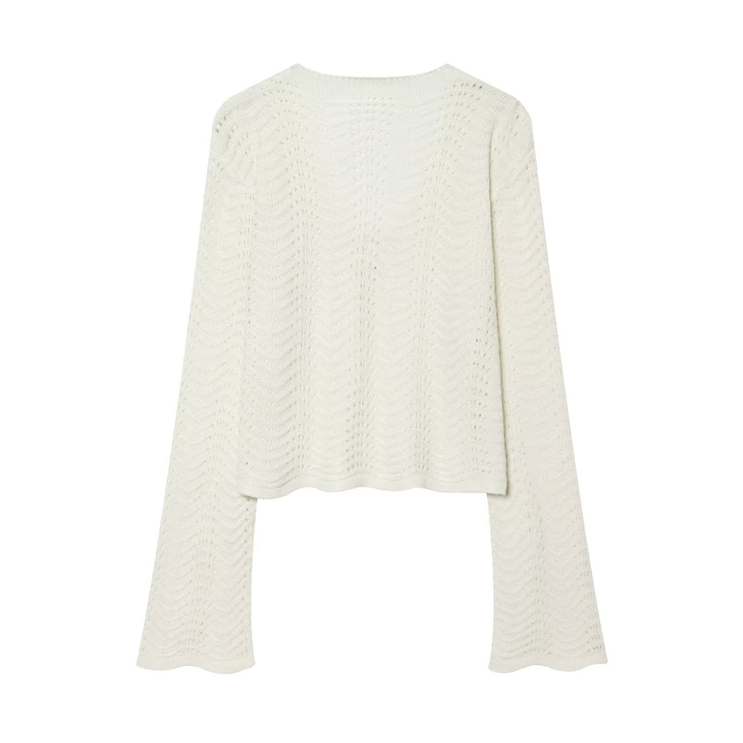 Damen Gestricktes Zweiteiler-Set mit V-Ausschnitt Croppedpullover und Midirock Drune