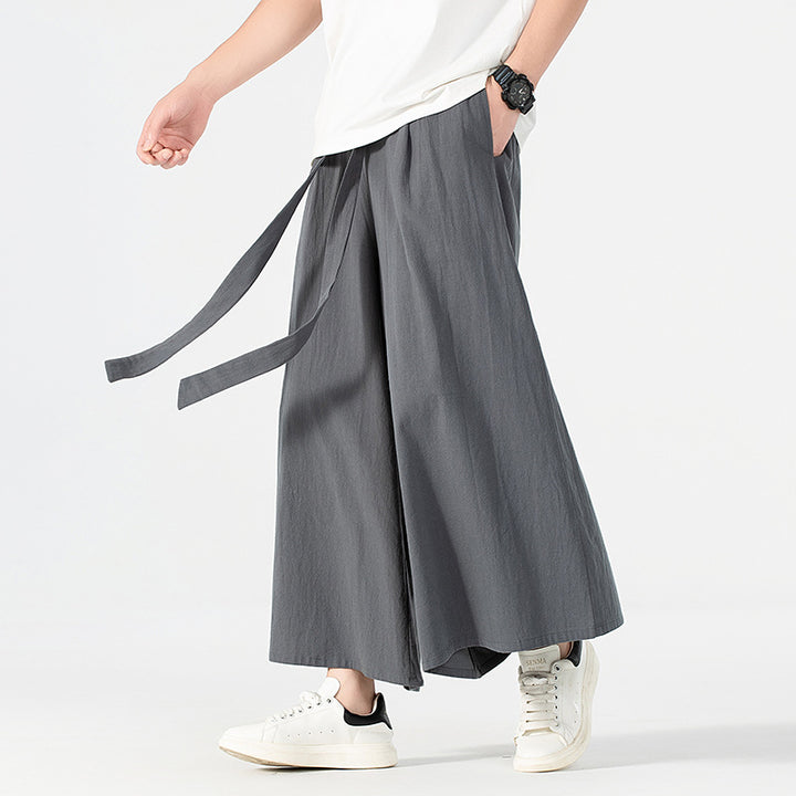 Damen Culotte-Style Hosenrock mit weitem Bein und Bindegürtel Drune