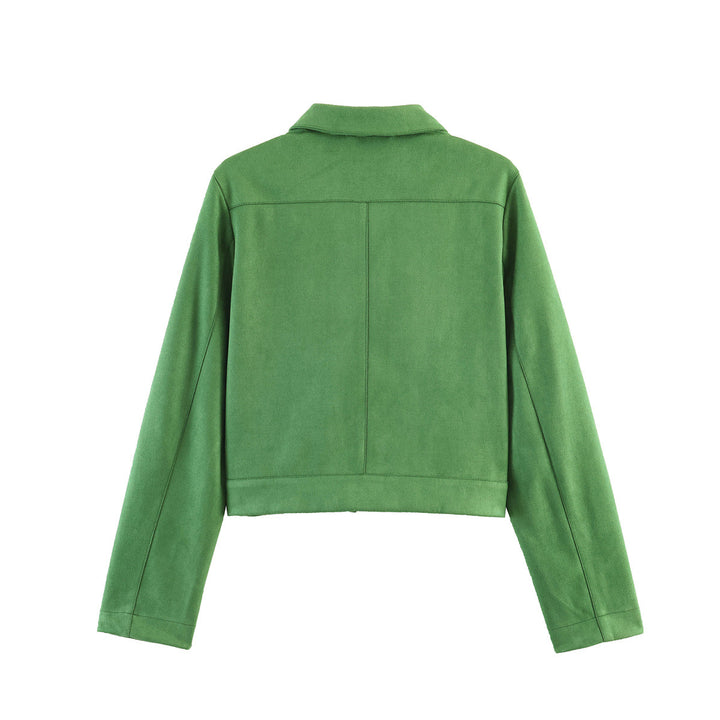 Damen Kurzjacke im Utility-Stil aus Veloursleder-Optik mit Brusttaschen und Metallringen Drune