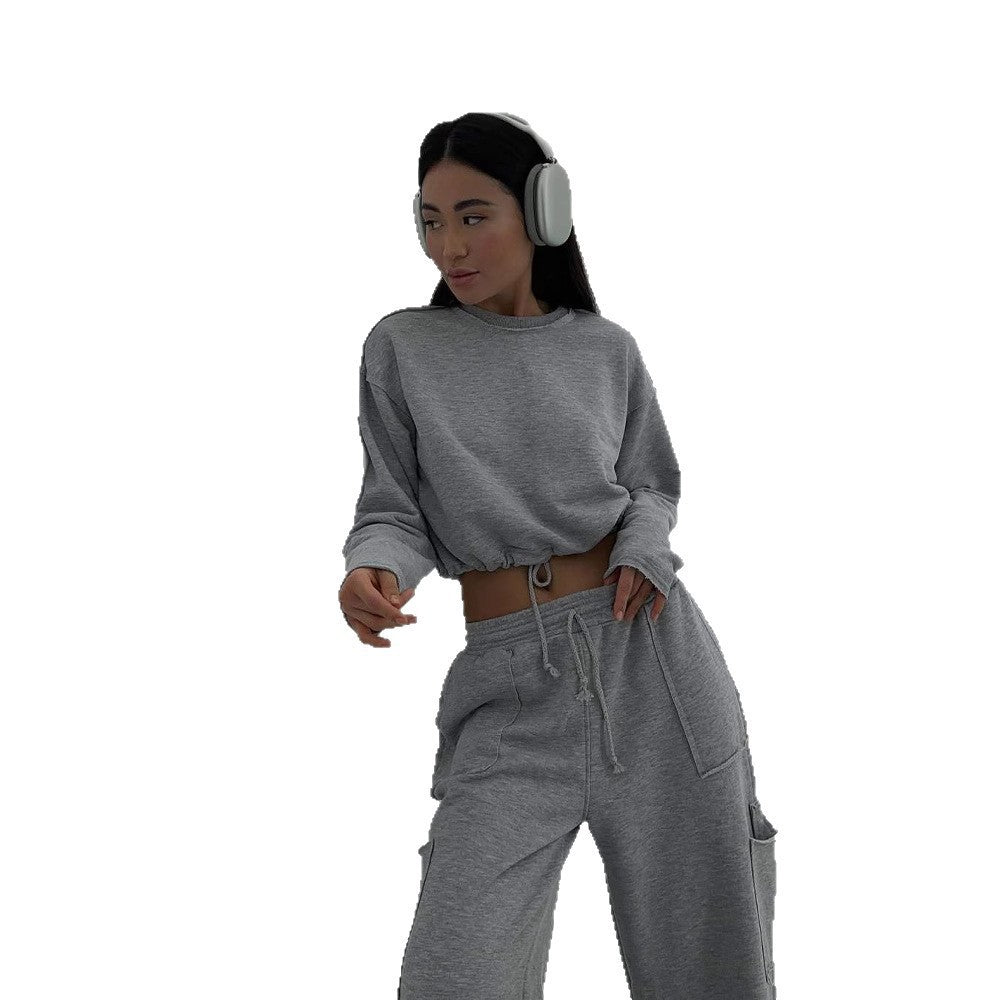 Damen kurzes Sweatshirt mit Kordelzug und Oversize-Ärmeln Drune