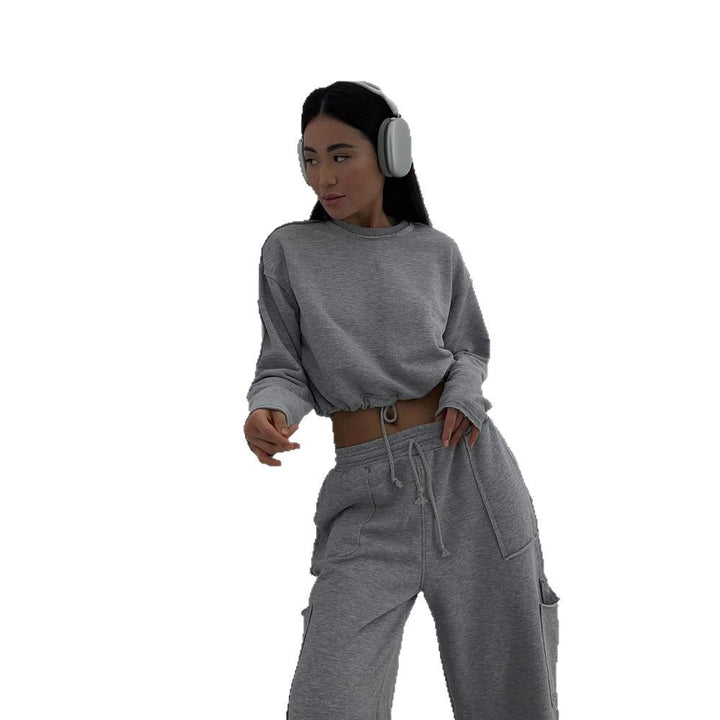 Damen kurzes Sweatshirt mit Kordelzug und Oversize-Ärmeln Drune