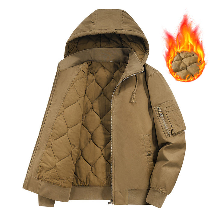 Herren Isolierte Kapuzen‑Bomberjacke mit gesteppter Thermofütterung und Ärmel‑Utilitytasche Drune