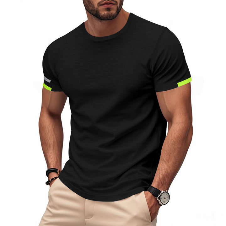 Herren nan athletisches Kurzarm Baumwolljersey T-Shirt mit Rundhalsausschnitt und reflektierenden Ärmeldetails Drune
