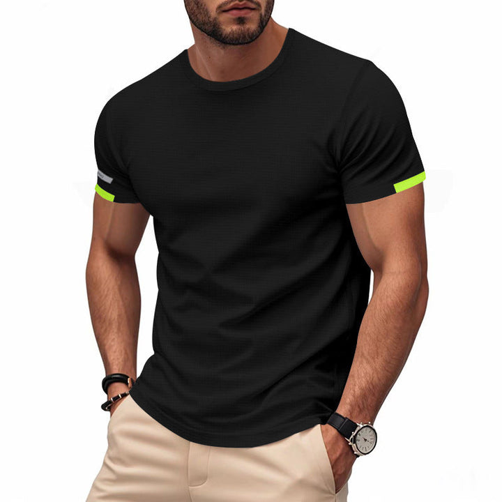 Herren nan athletisches Kurzarm Baumwolljersey T-Shirt mit Rundhalsausschnitt und reflektierenden Ärmeldetails Drune