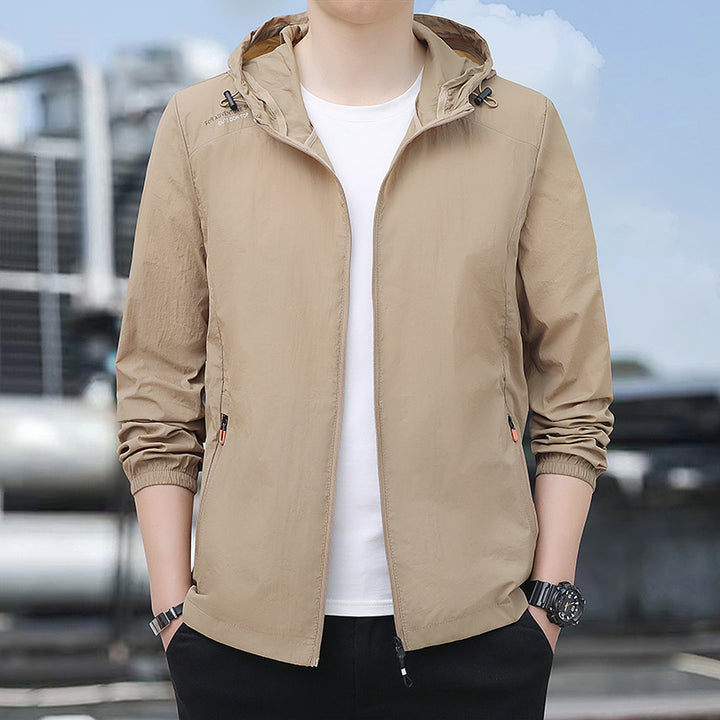 Herren Leichte Windbreaker-Jacke mit verstellbarer Kapuze Drune
